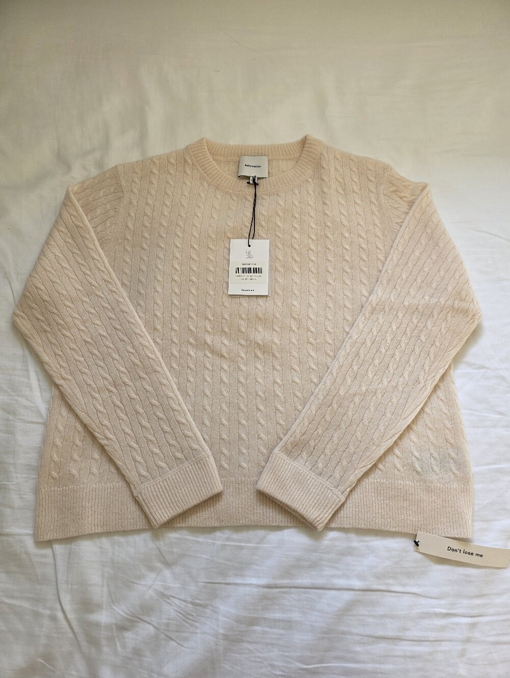 NWT Reformation Cashmere Boyfriend Sweater - Cream Cable - Small - Picture 6 of 12